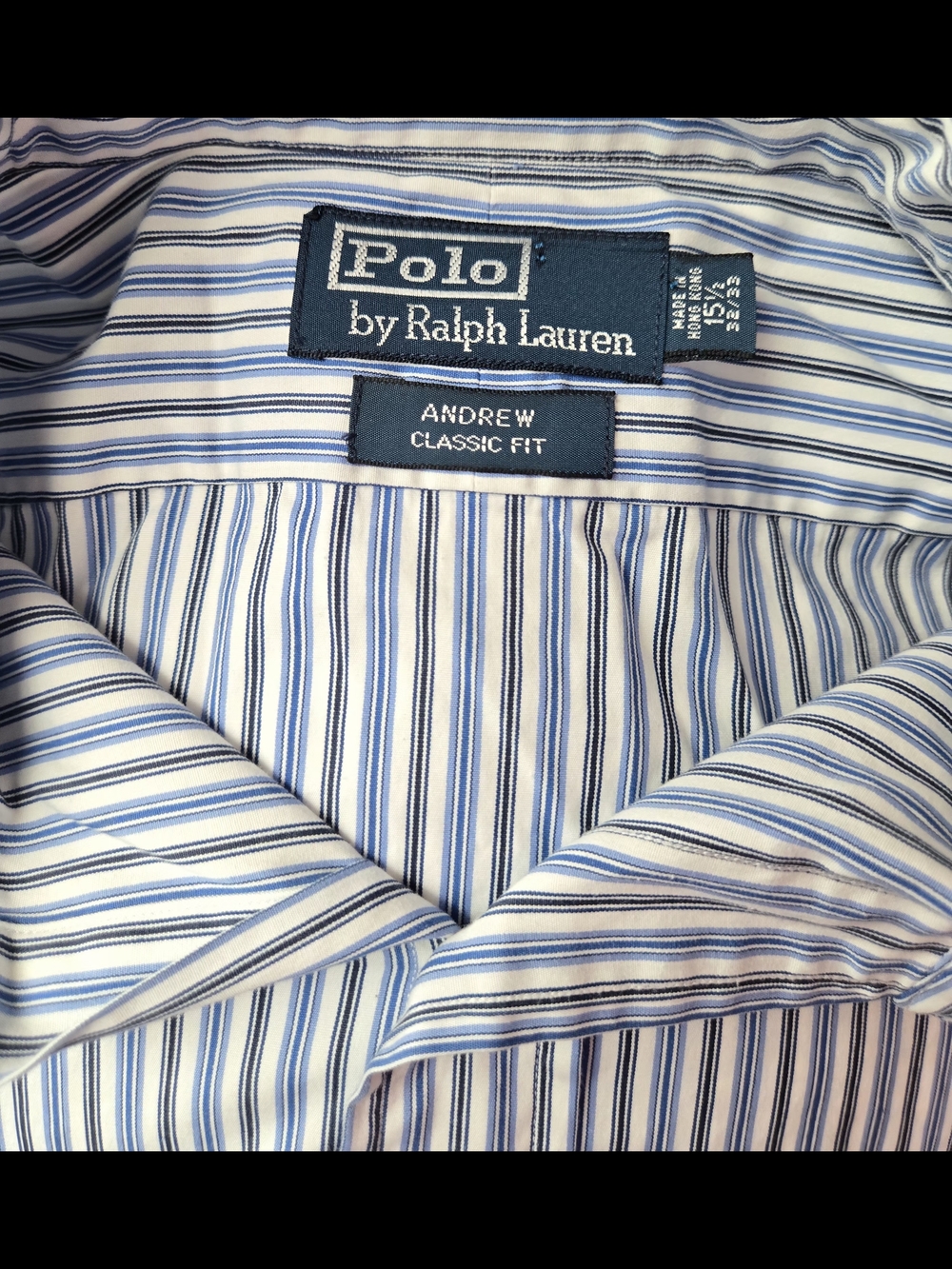 Vintage Polo Ralph Lauren Andrew Classic Fit Blue/White Striped Shirt Size 15.5